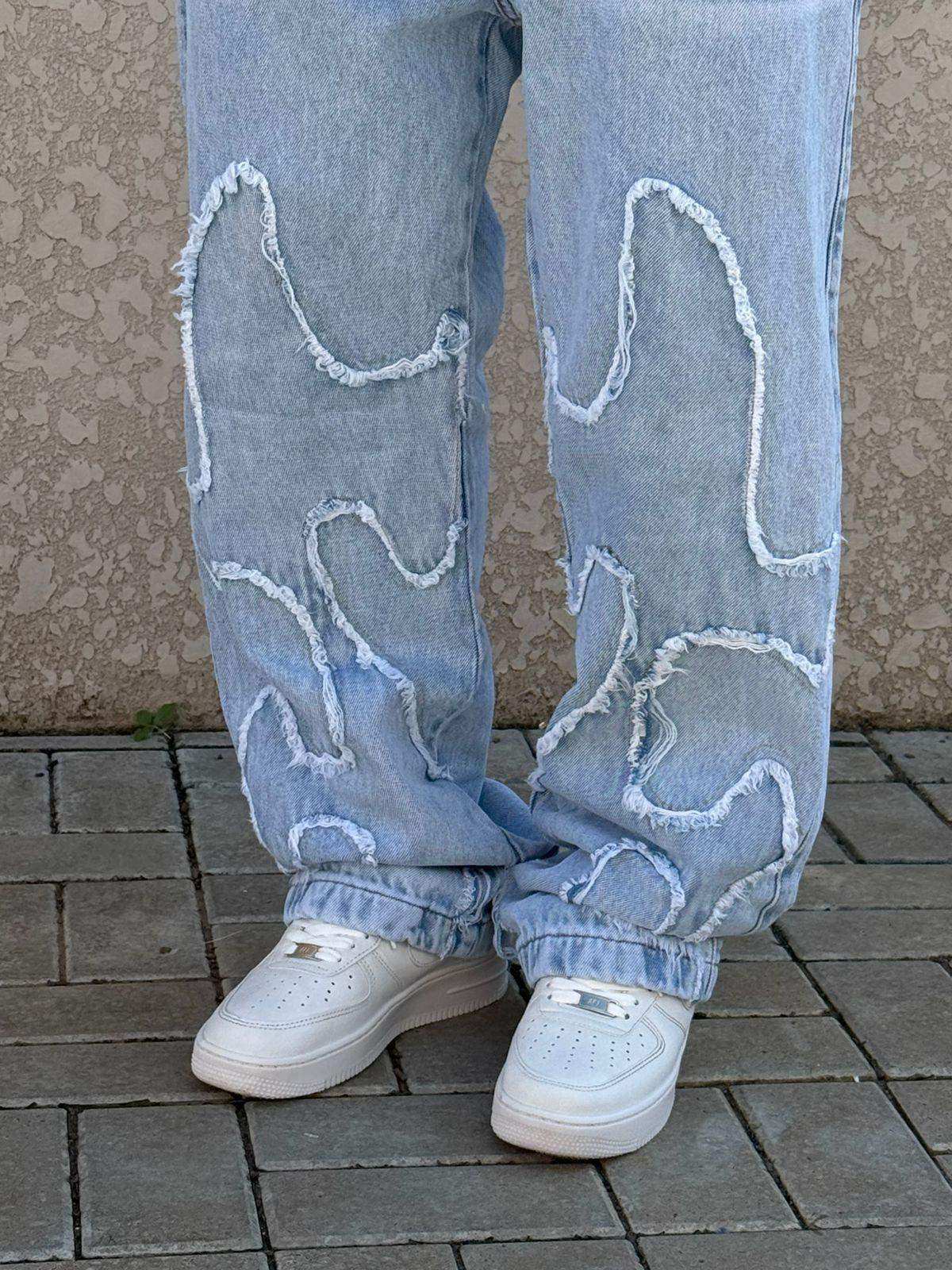 CALÇA JEANS RETA PATCHWORK - DC