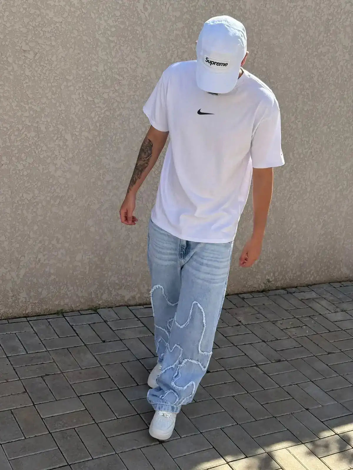 CALÇA JEANS RETA PATCHWORK - DC