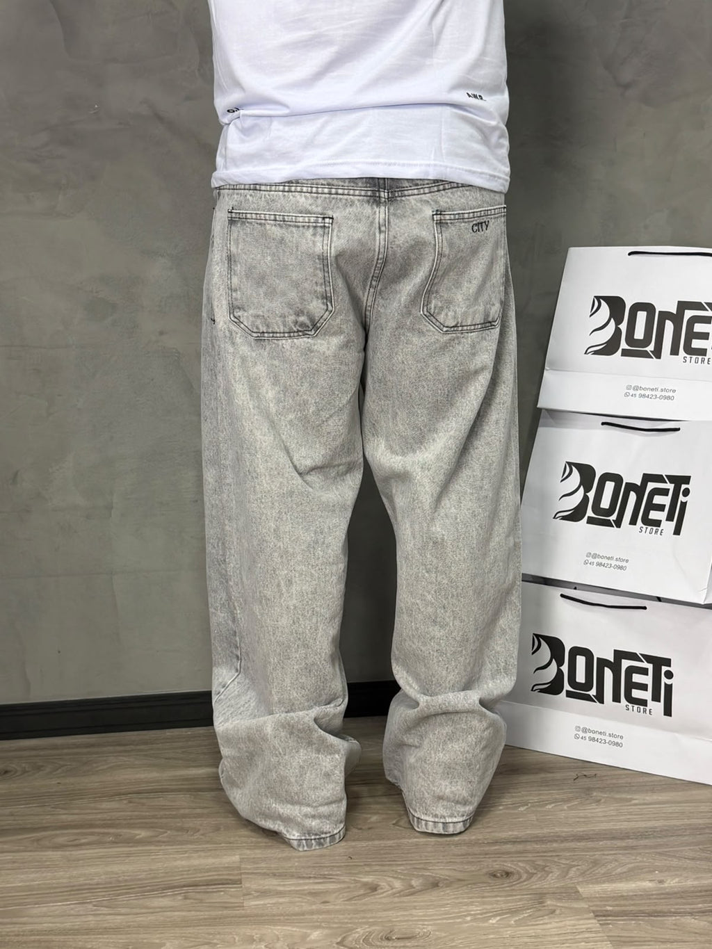 CALÇA JEANS BARREL CINZA CITY DENIM - 6123