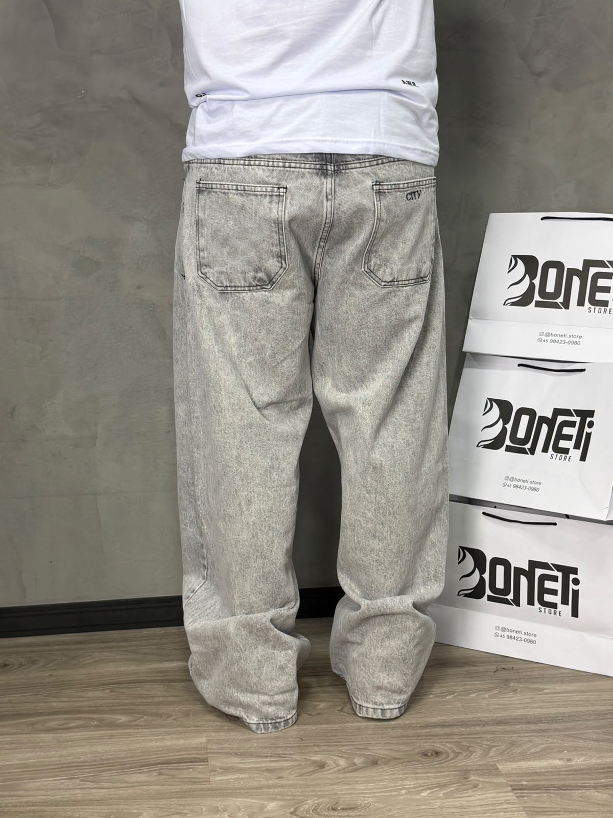CALÇA JEANS BARREL CINZA CITY DENIM - 6123