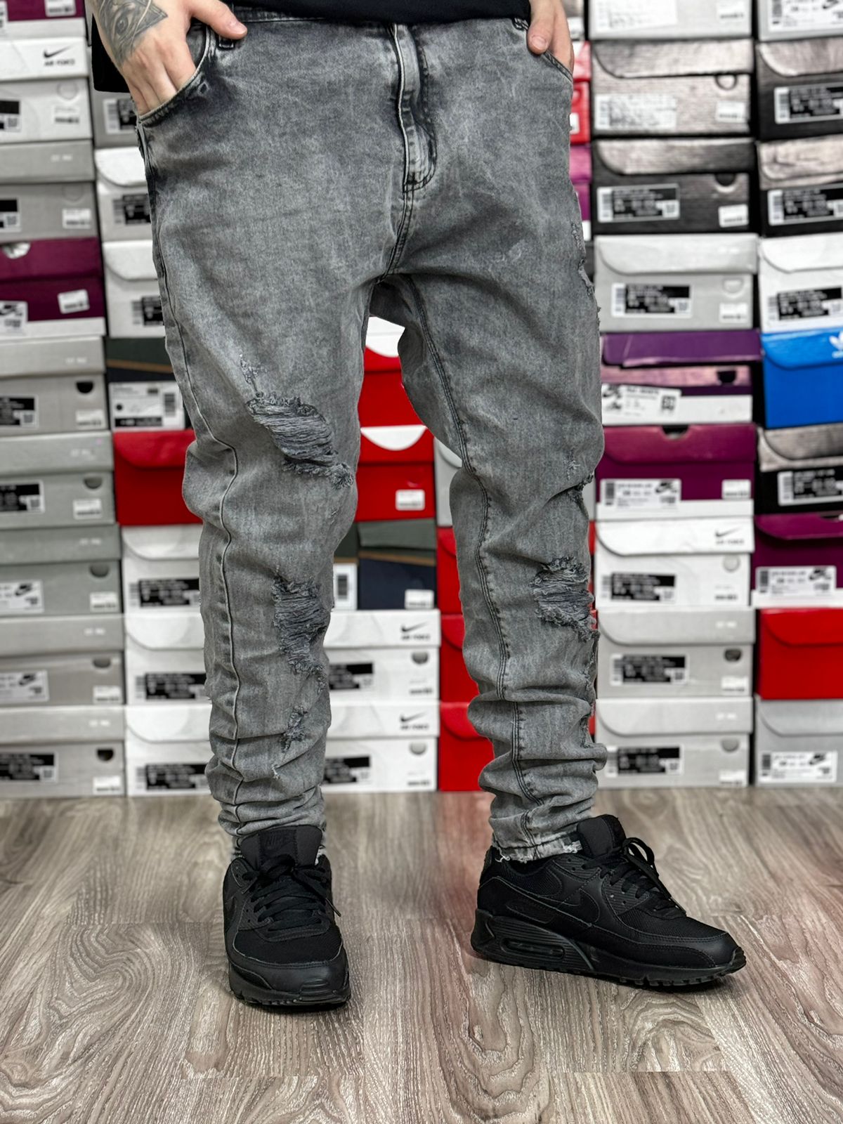 CALÇA JEANS SKINNY CINZA CREED STRECH