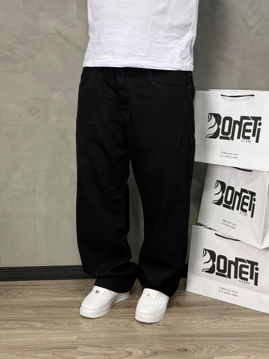 CALÇA JEANS RETA PRETA PRESENCE - 7590