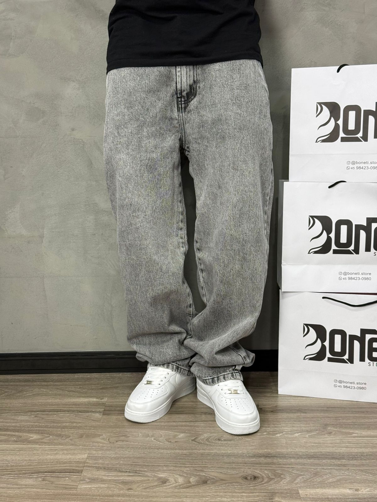 CALÇA JEANS RETA ESTONADA BS