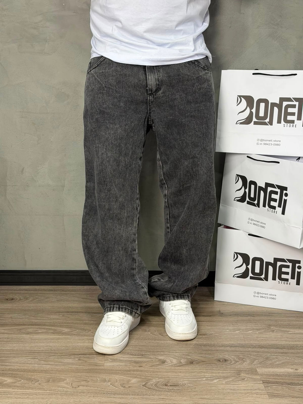 CALÇA JEANS RETA ESTONADA BS