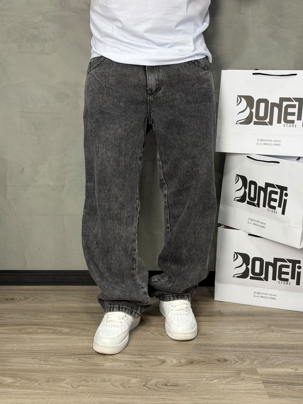 CALÇA JEANS RETA ESTONADA BS