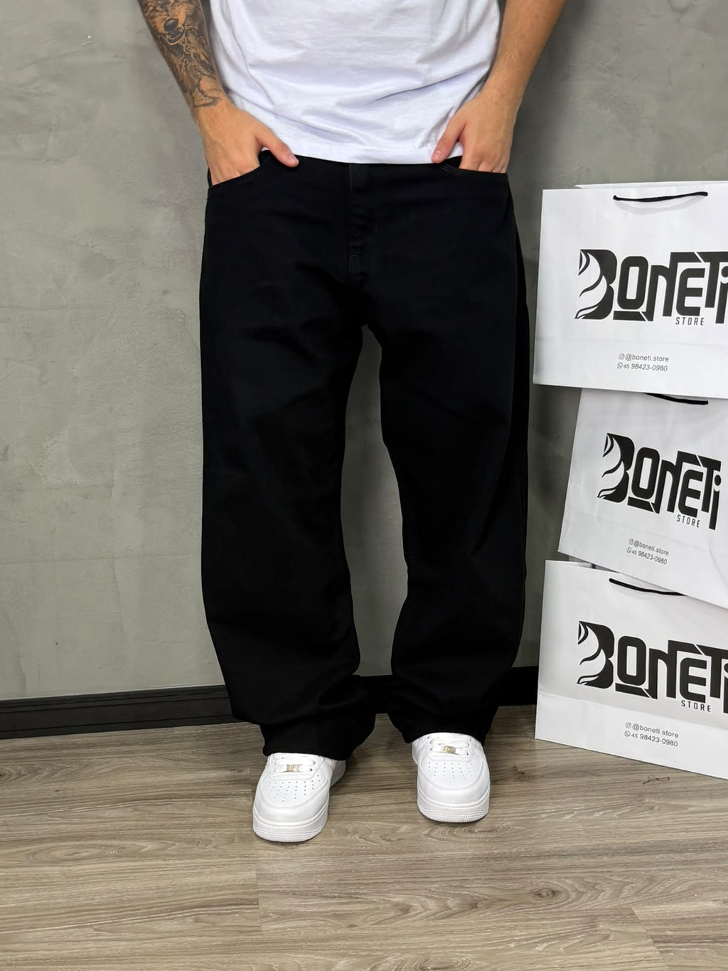 CALÇA JEANS RETA PRETA PRESENCE - 7590