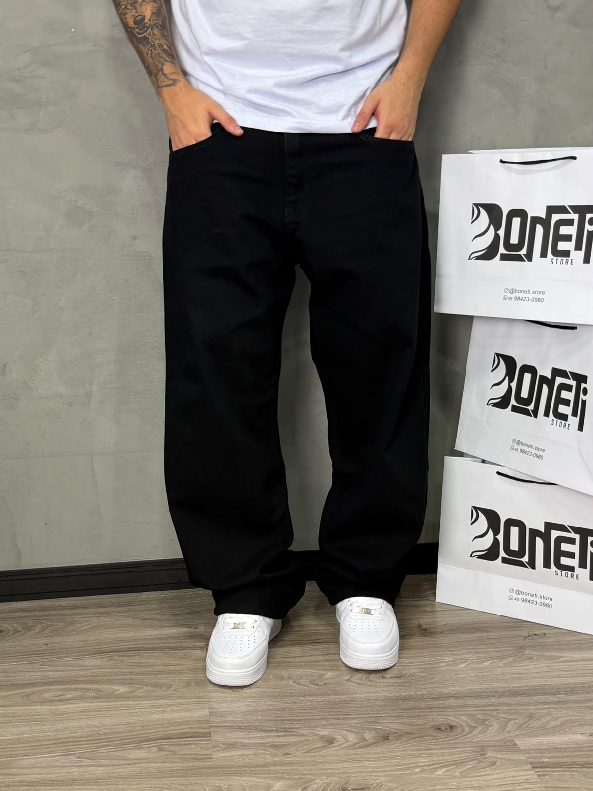 CALÇA JEANS RETA PRETA PRESENCE - 7590