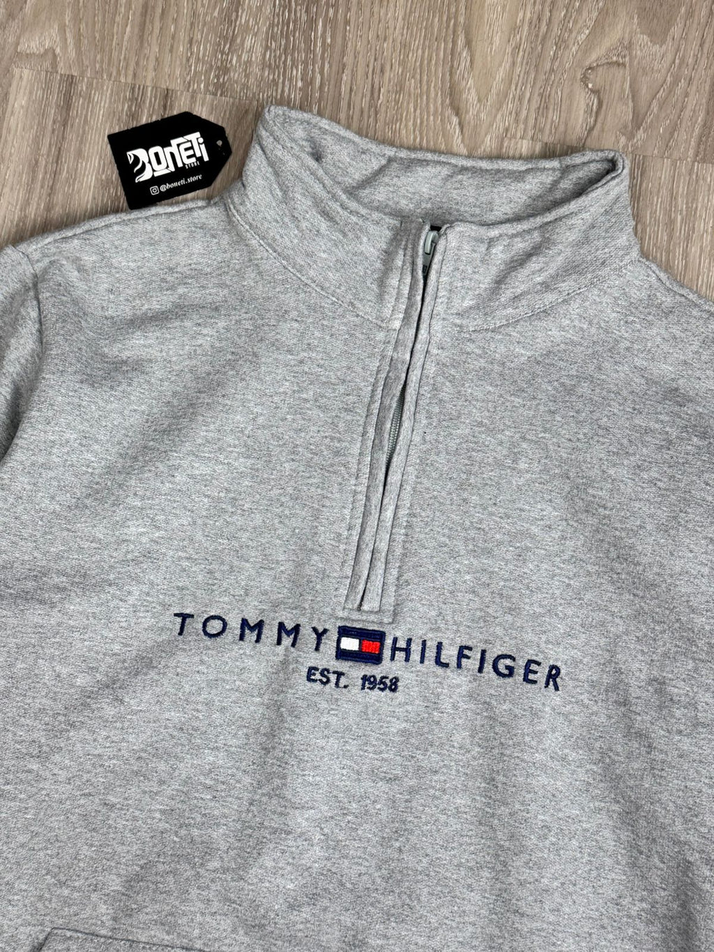 MOLETOM GOLA ALTA ZIP TOMMY - CINZA