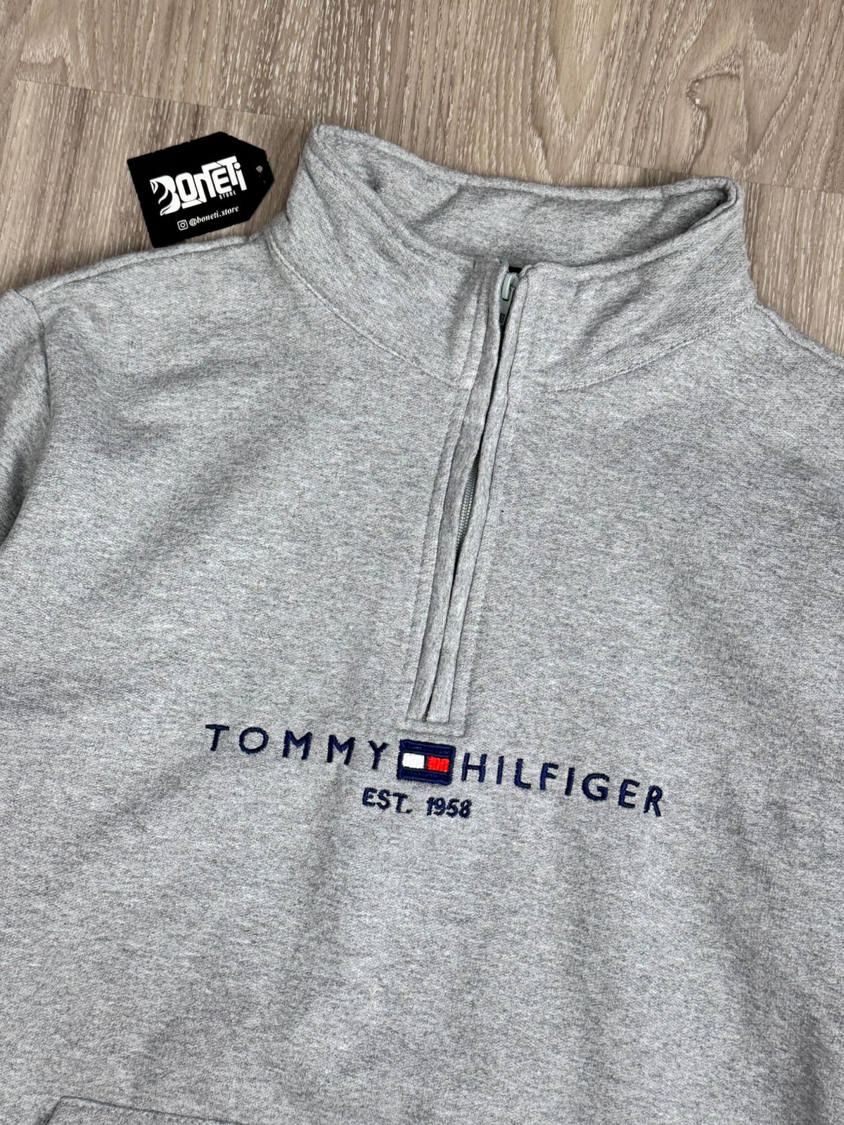 MOLETOM GOLA ALTA ZIP TOMMY - CINZA