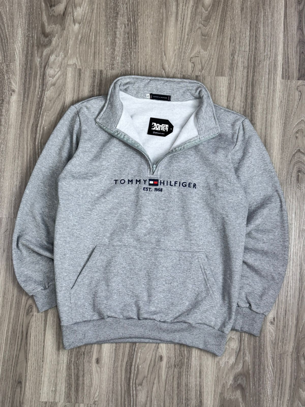 MOLETOM GOLA ALTA ZIP TOMMY - CINZA