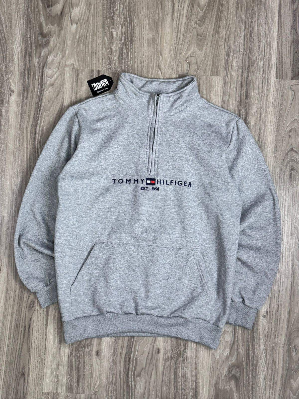 MOLETOM GOLA ALTA ZIP TOMMY - CINZA